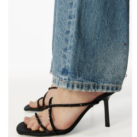zara black rhinestone strappy kitten heel sandals sz 41 EU